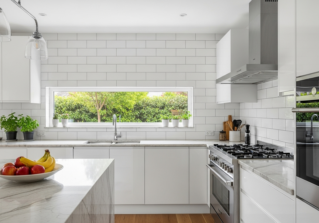 Professional tiling workspace with premium tools and materials