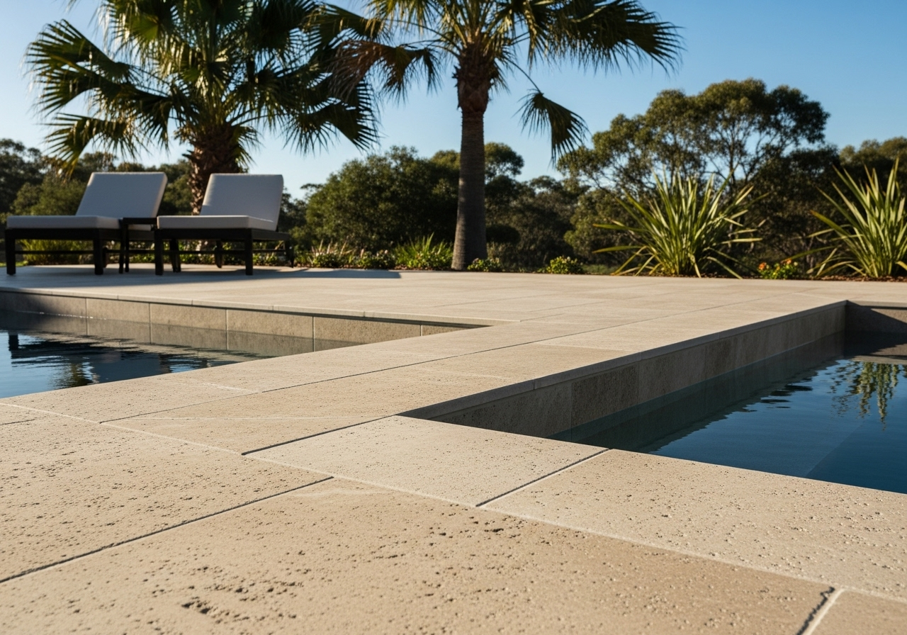Pool area non-slip tiling project in Norah Head